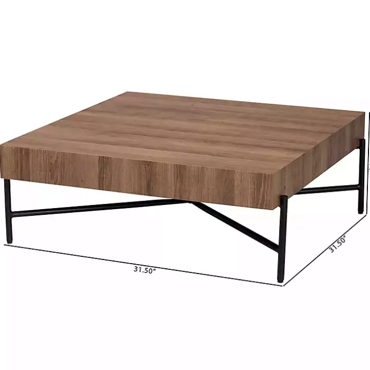 Square Light Brown Wood X Base Coffee Table
