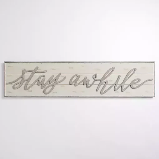 Stay Awhile Wood Plank Wall Plaque