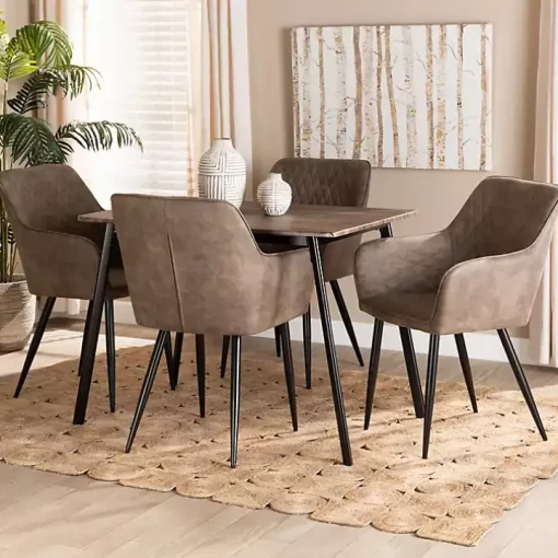 Table and Leather Bucket Chairs 5-pc. Dining Set