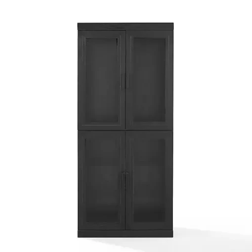 Tall Black Wood and Glass Door Storage Cabinet