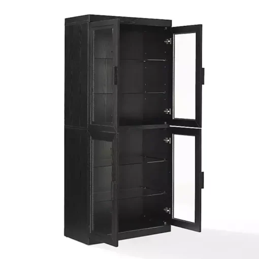 Tall Black Wood and Glass Door Storage Cabinet