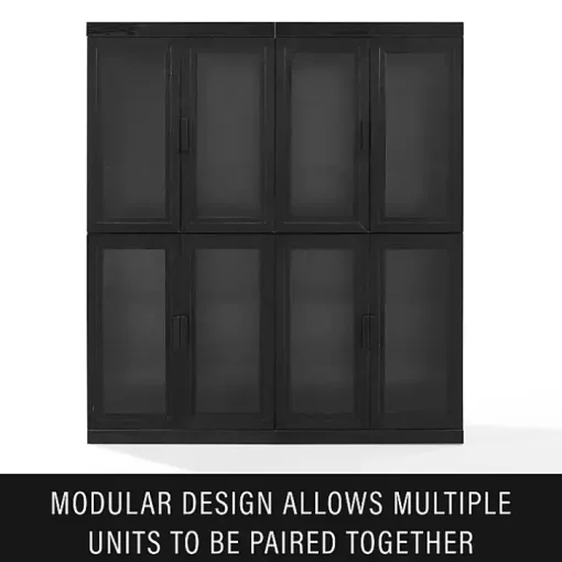 Tall Black Wood and Glass Door Storage Cabinet