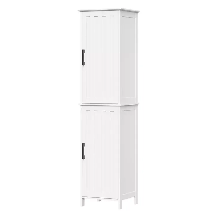 Tall White Wood 2-Door Storage Cabinet
