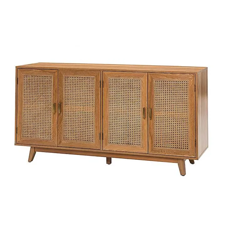 Tan Cane Wood Storage Media Cabinet