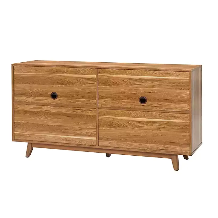 Tan Cane Wood Storage Media Cabinet