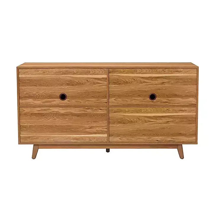 Tan Cane Wood Storage Media Cabinet