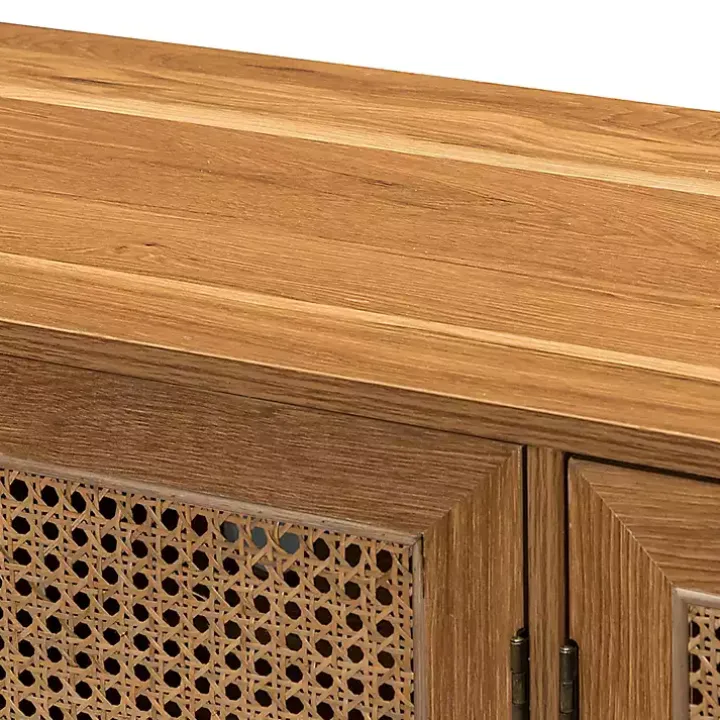 Tan Cane Wood Storage Media Cabinet