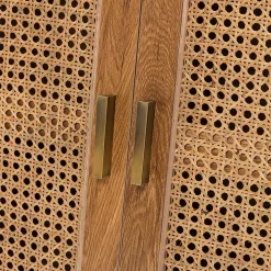 Tan Cane Wood Storage Media Cabinet