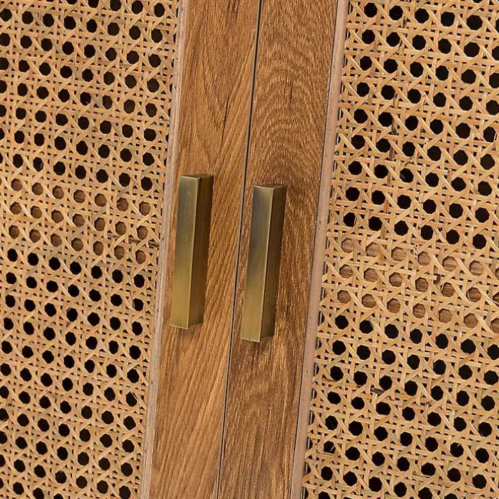 Tan Cane Wood Storage Media Cabinet