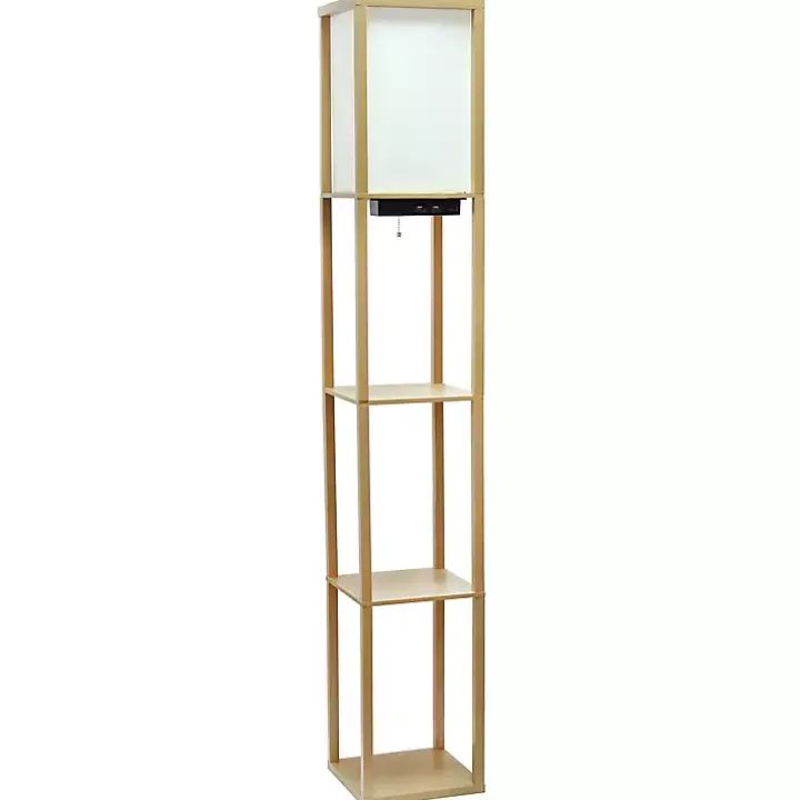 Tan Etagere Shelf Charging Floor Lamp