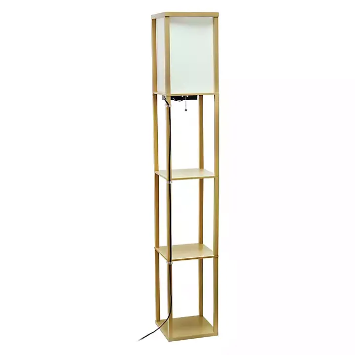 Tan Etagere Shelf Charging Floor Lamp