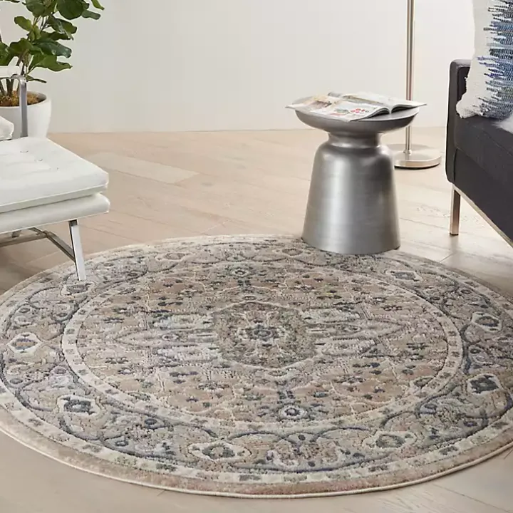 Tan Navaro Medallion Round Area Rug, 5 ft.