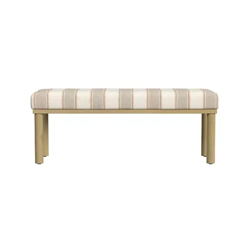 Tan Striped Upholstered Wood Leg Bench