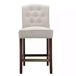Tan Tufted Upholstered Wood Counter Stool