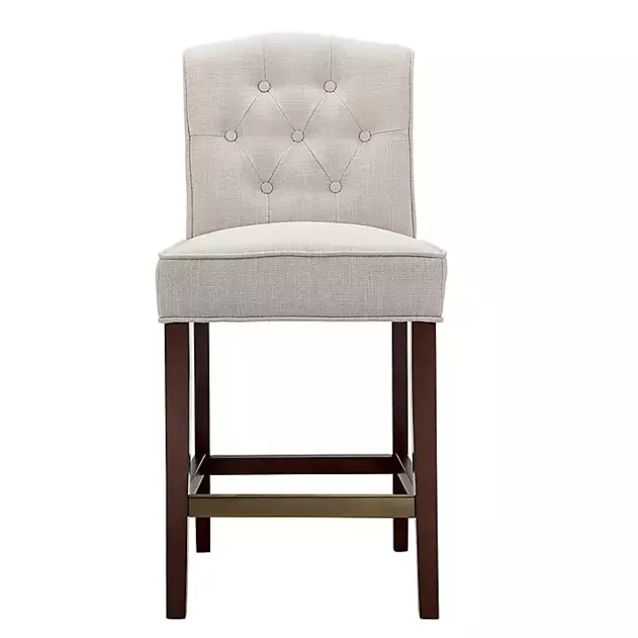 Tan Tufted Upholstered Wood Counter Stool
