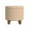 Tan Woven Upholstered Tufted Storage Ottoman