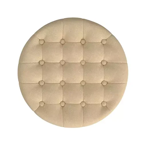 Tan Woven Upholstered Tufted Storage Ottoman