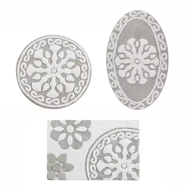 Taupe Cotton Tufted Medallion Bath Mat, 25 in.