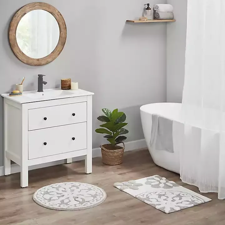 Taupe Cotton Tufted Medallion Bath Mat, 25 in.