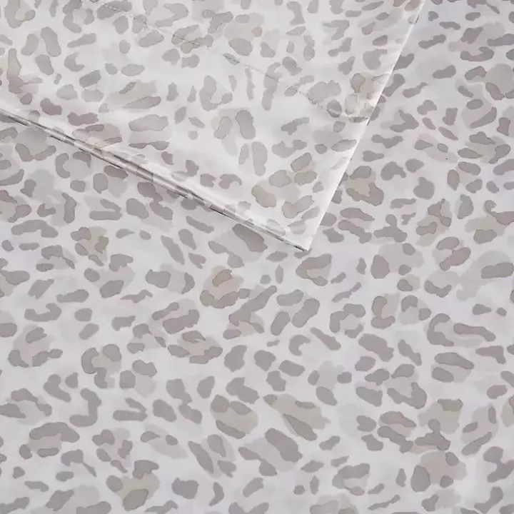 Taupe Leopard Print Satin 4-pc. Full Sheet Set