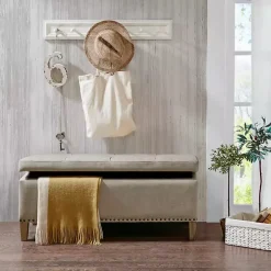 Taupe Linen Button Tufted Storage Bench