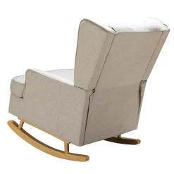 Taupe Upholstered Natural Base Wingback Rocker