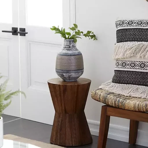 Teak Wood Hourglass Accent Table