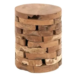 Teak Wood Stacked Round Accent Table