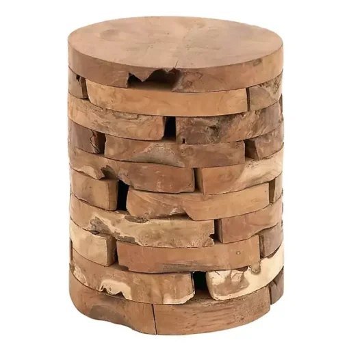 Teak Wood Stacked Round Accent Table