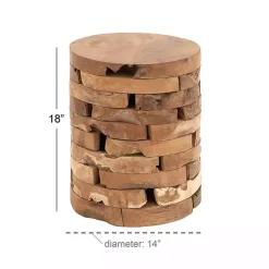 Teak Wood Stacked Round Accent Table