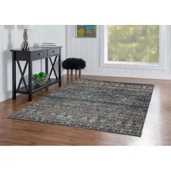Teal and Ivory Grant Washable Area Rug, 5x7