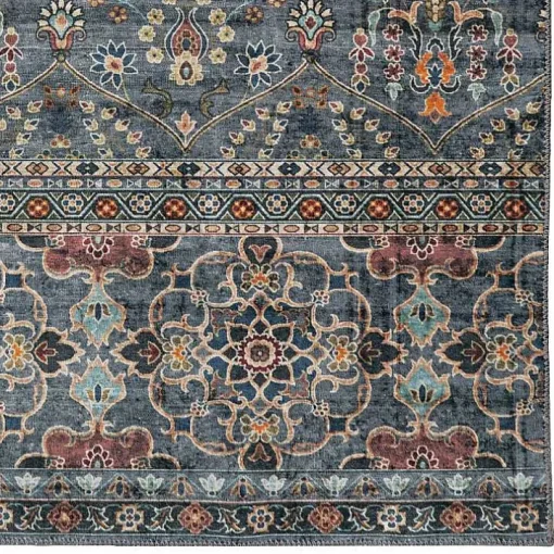 Teal and Ivory Grant Washable Area Rug, 5x7