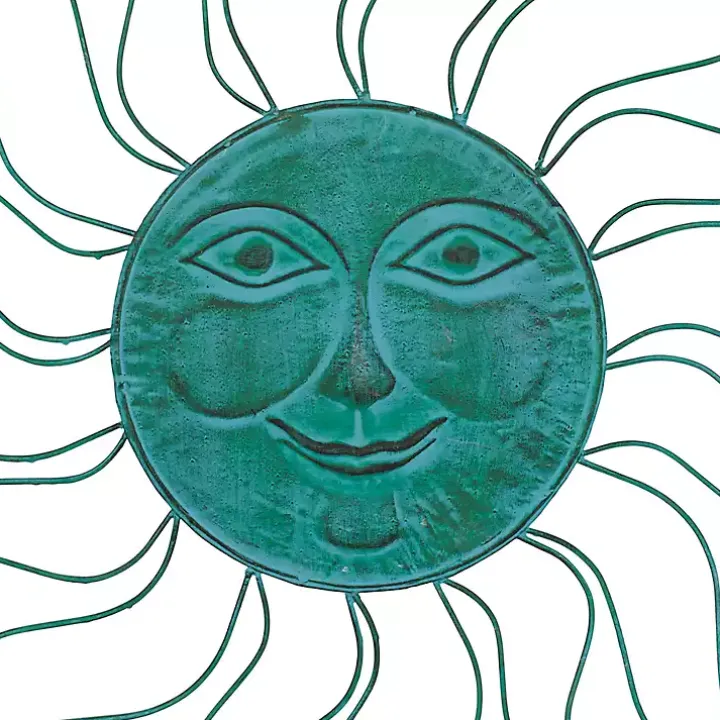 Teal Metal Sun Face Wall Plaque