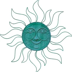 Teal Metal Sun Face Wall Plaque