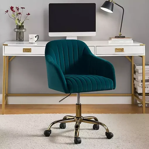 Teal Velvet Swivel Jacyln Office Chair