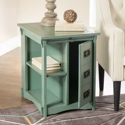 Teal Wood Parnell Storage Accent Table