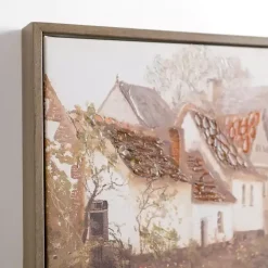 Town with Bridge Framed Canvas Art Print