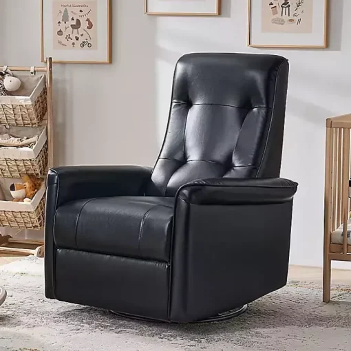Val Black Faux Leather Swivel Power Recliner