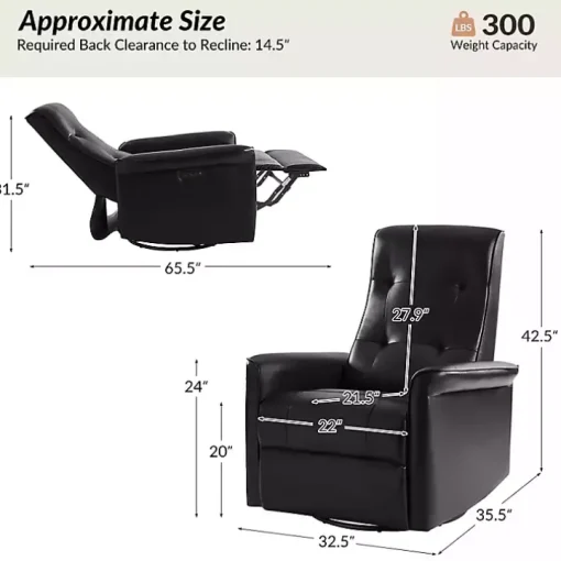 Val Black Faux Leather Swivel Power Recliner