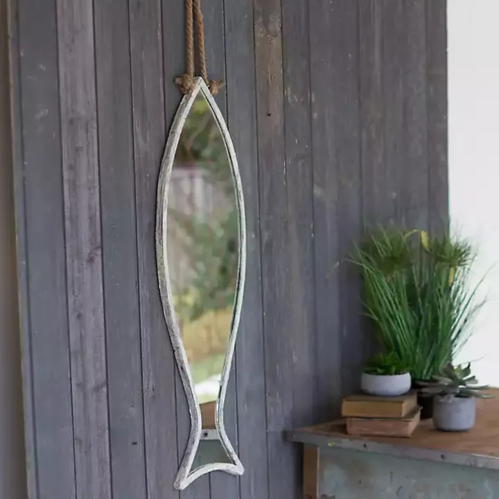 Vertical Fish Mirror with Rope Hanger