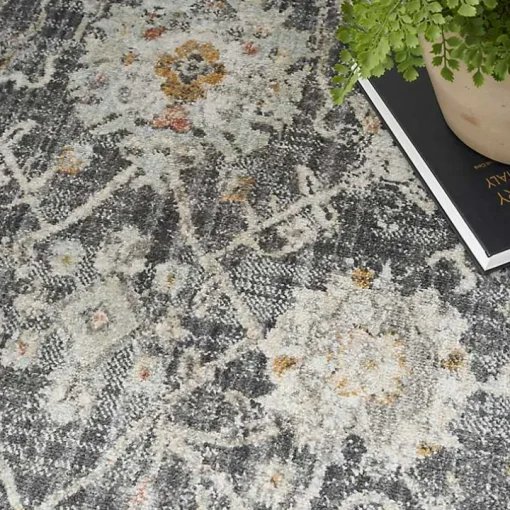 Vintage Charcoal Oushak Area Rug, 5x7