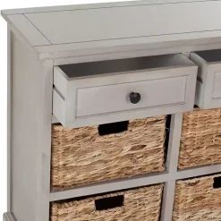 Vintage Gray Cabinet with Woven Baskets