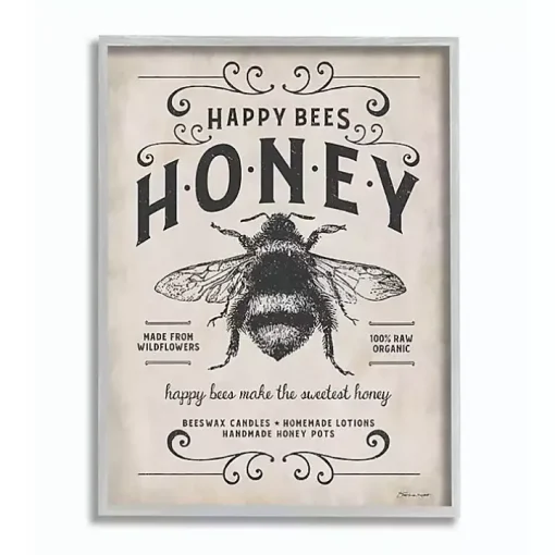 Vintage Honey Bee Framed Wall Plaque