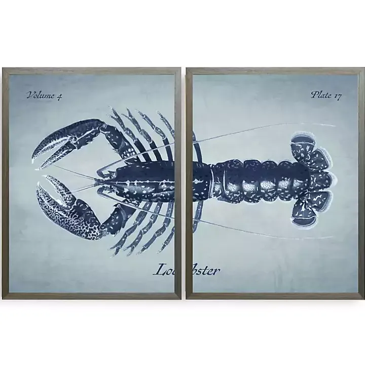 Vintage Split Lobster Framed Art Prints, Set of 2