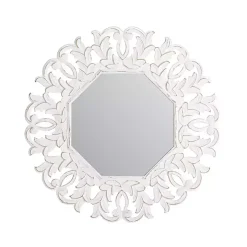 Vintage White Carved Octagon Wall Mirror