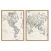 Vintage World Map Framed Canvas Art, Set of 2
