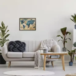 Vintage World Map Framed Giclee Canvas Art Print