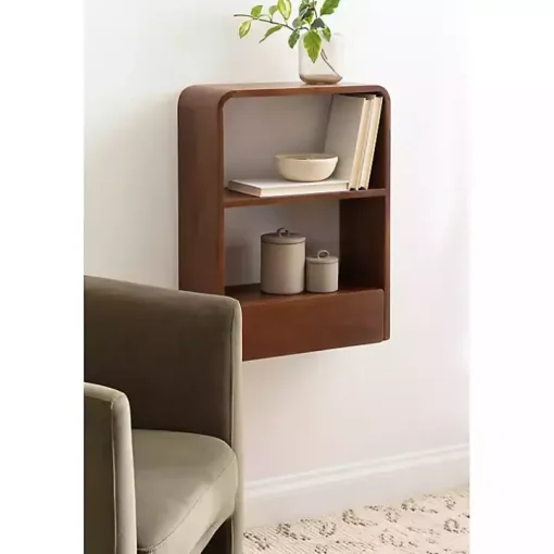 Walnut Brown Kato Single Drawer Wall Shelf
