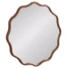 Walnut Brown Wavy Scallop Round Wall Mirror