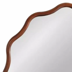 Walnut Brown Wavy Scallop Round Wall Mirror